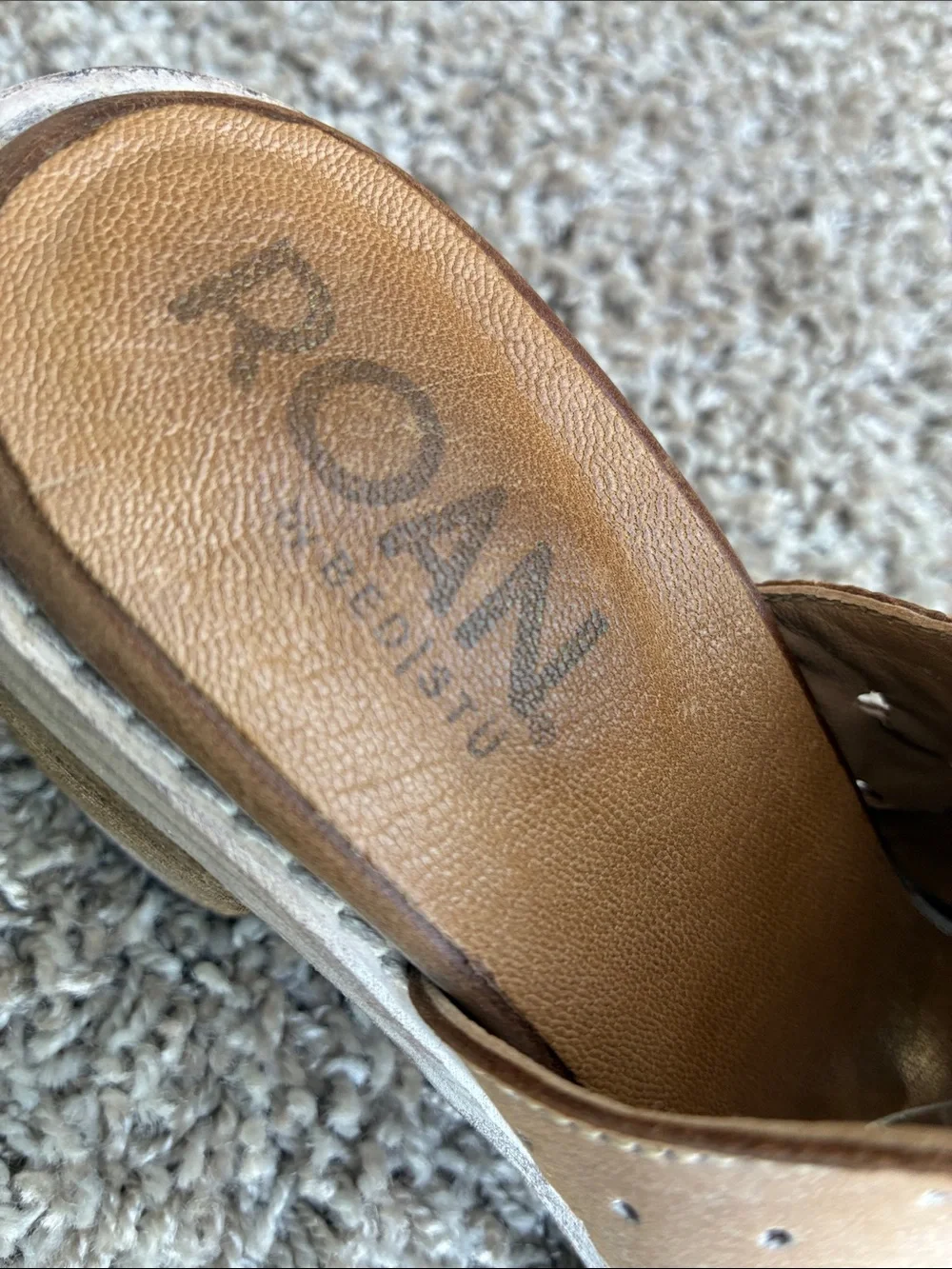Roan by Bed|Stu Christine P Distressed Tan Laser-Cut Slingback Heels size 8.5